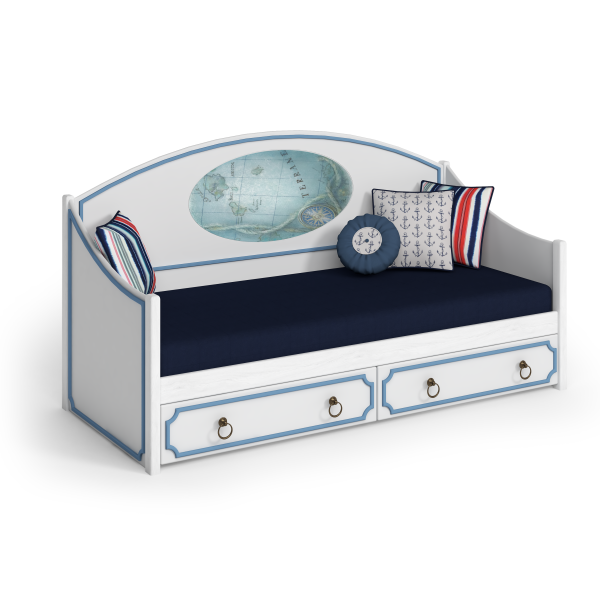 Кровать-кушетка "Морская Регата" с ручной росписью, 2 подкроватных ящика